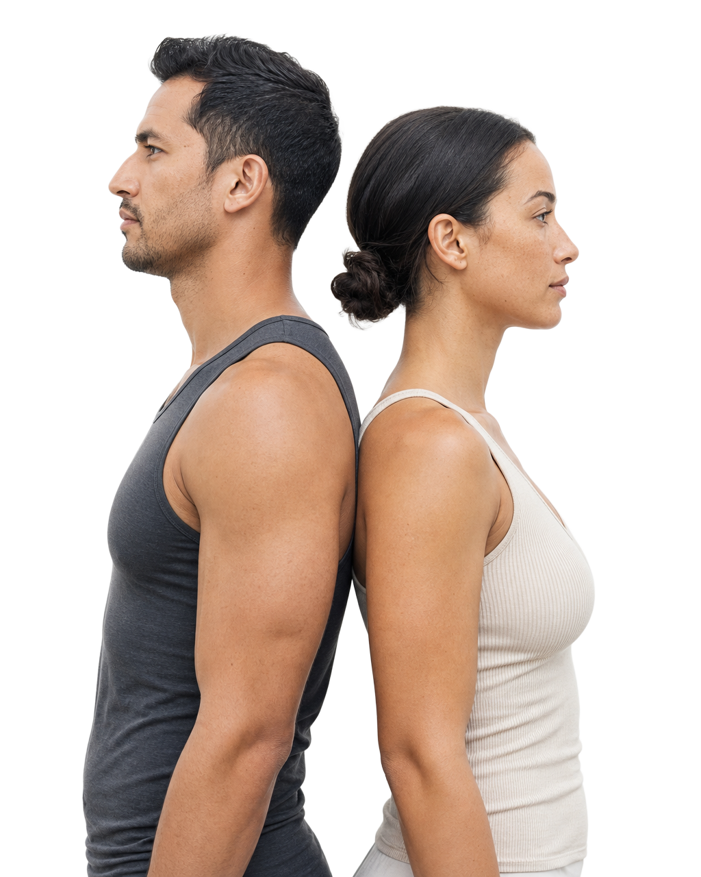 Two people back to back during a biological age assessment
