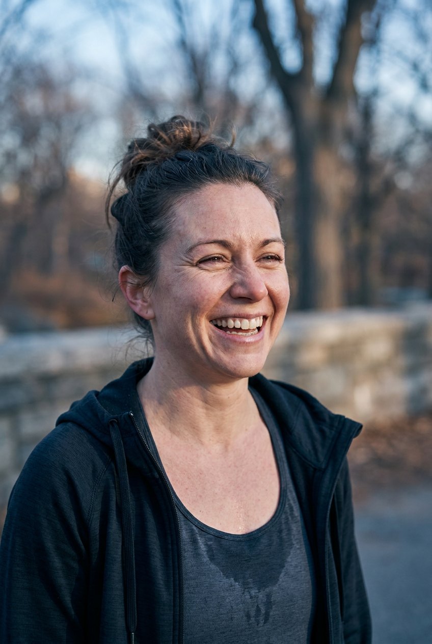 Patient smiling after a workout outdoors