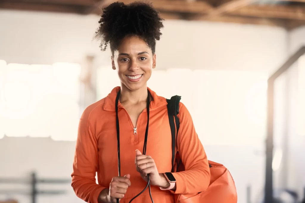 portrait fitness and gym with a sports black woma utc